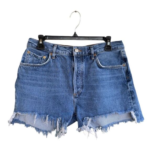 Agolde Pants - AGOLDE High Rise Denim Shorts Raw Hem Distressed Medium Wash Raw Hem Cotton